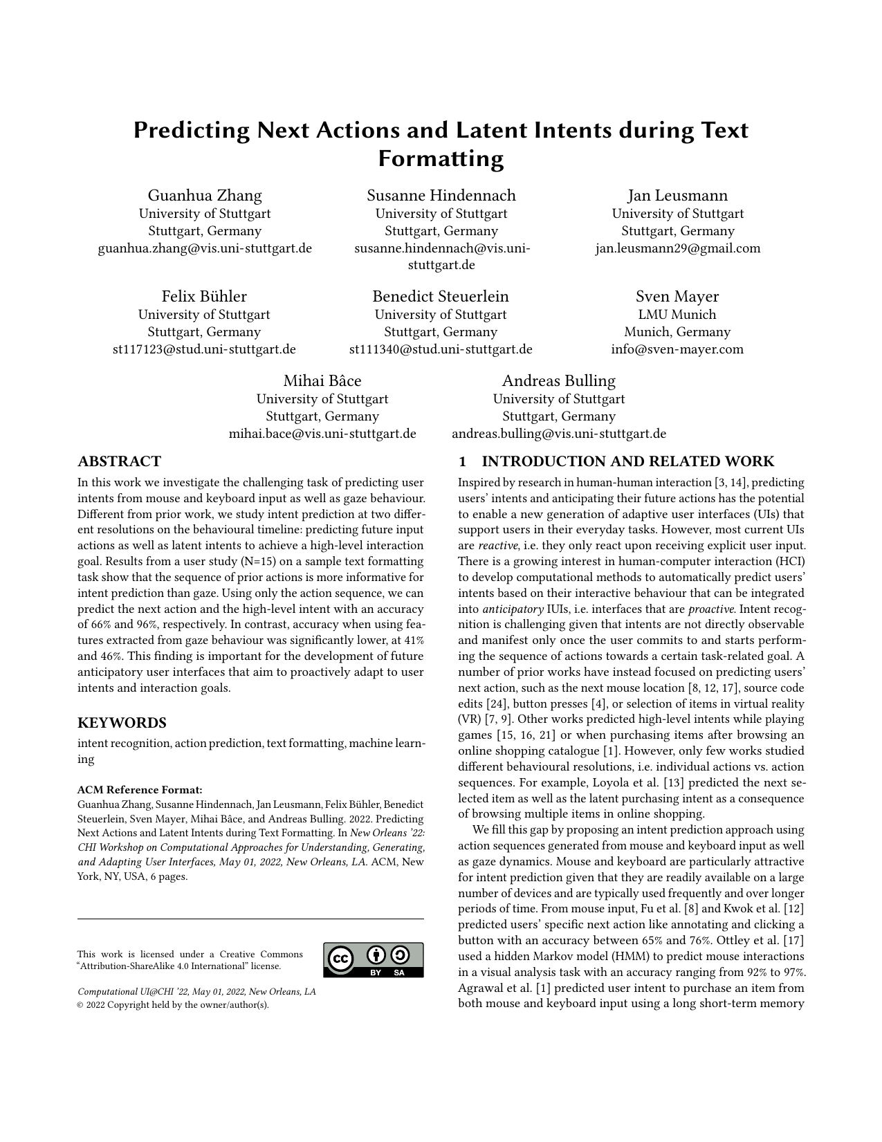 Predicting Next Actions and Latent Intents during Text Formatting