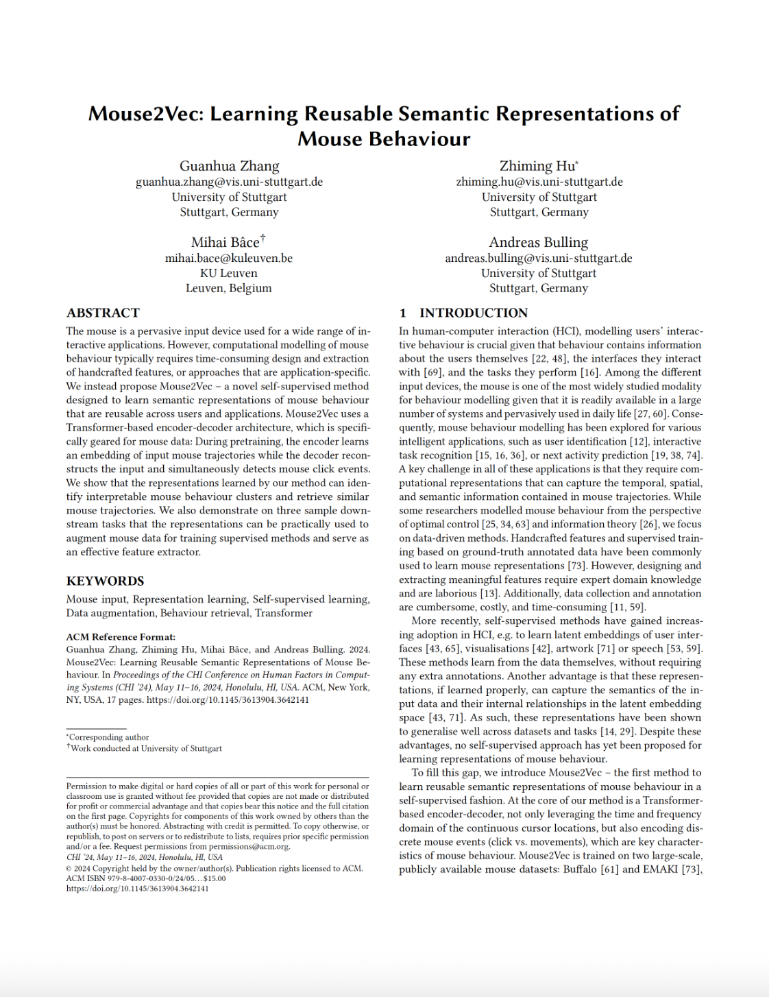 Mouse2Vec: Learning Reusable Semantic Representations of Mouse Behaviour