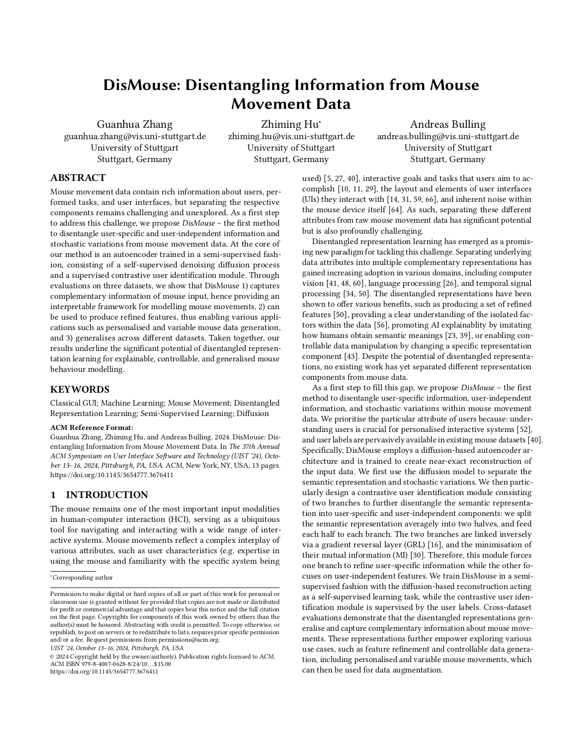 DisMouse: Disentangling Information from Mouse Movement Data